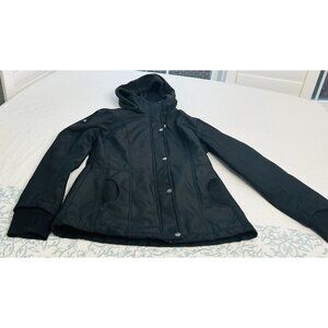American Rag Women's Medium Black Lined Full Zip Snap Button Jacket Fleece Hood